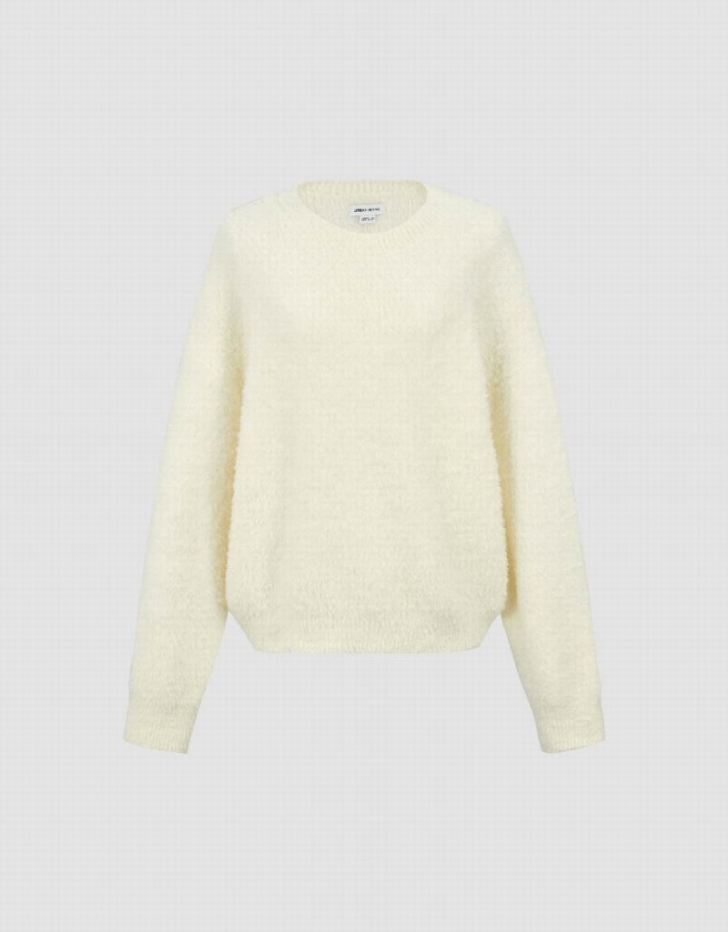 Women's Urban Revivo Crew Neck Loose Sweaters White | ZCH8711PH