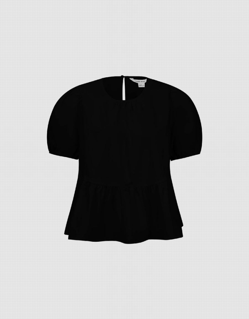 Women's Urban Revivo Crew Neck Overhead Blouse Black | XQH6876LR