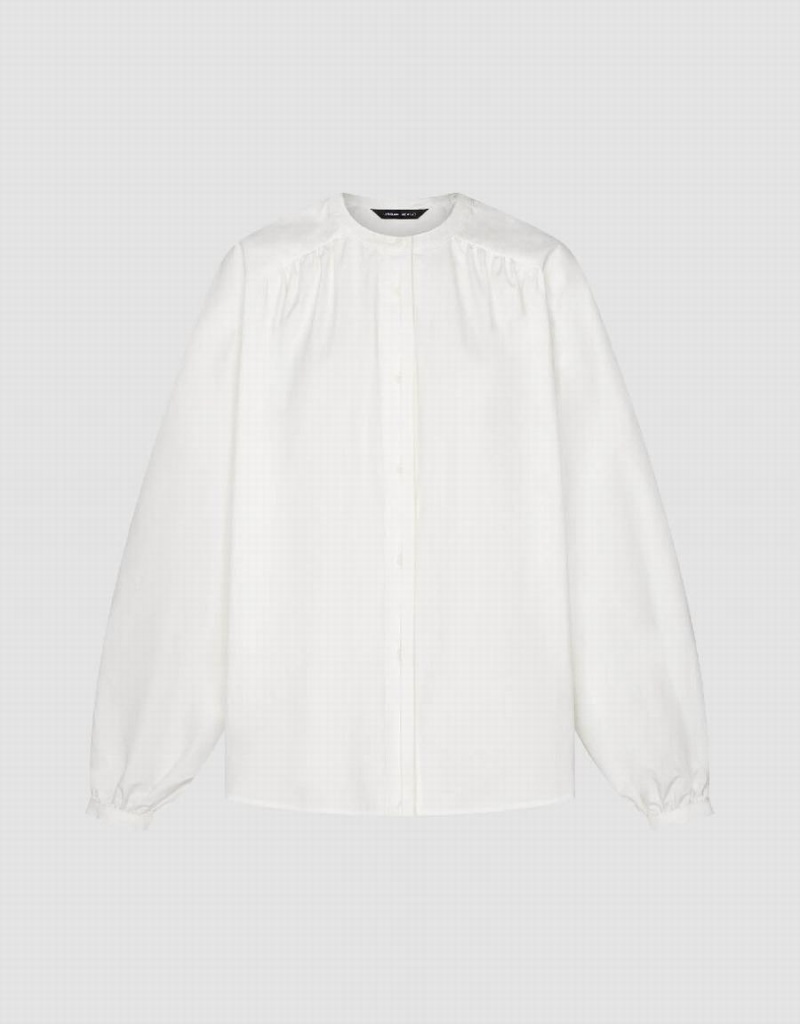 Women's Urban Revivo Crew Neck Straight Shirts White | WSN8198TI