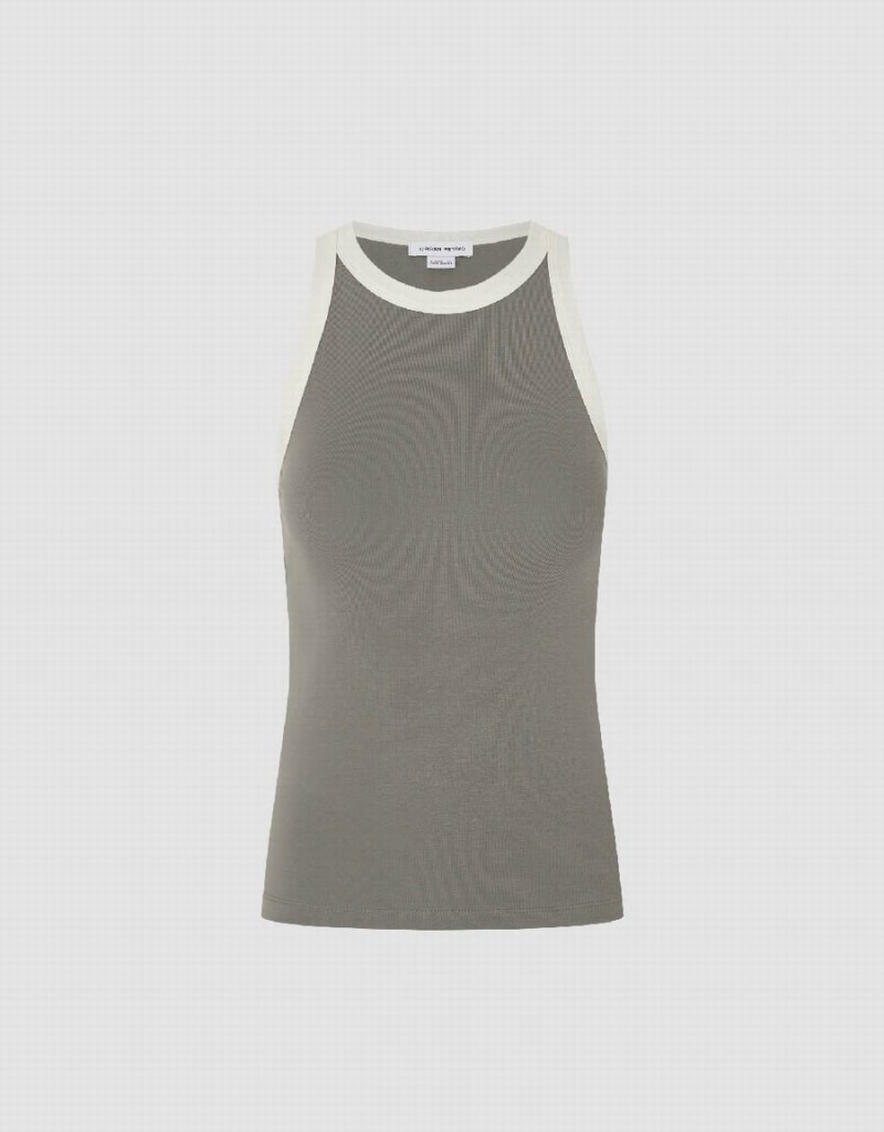 Women's Urban Revivo Crew Neck Straight Tank Top Dark Grey | MEH3829DQ