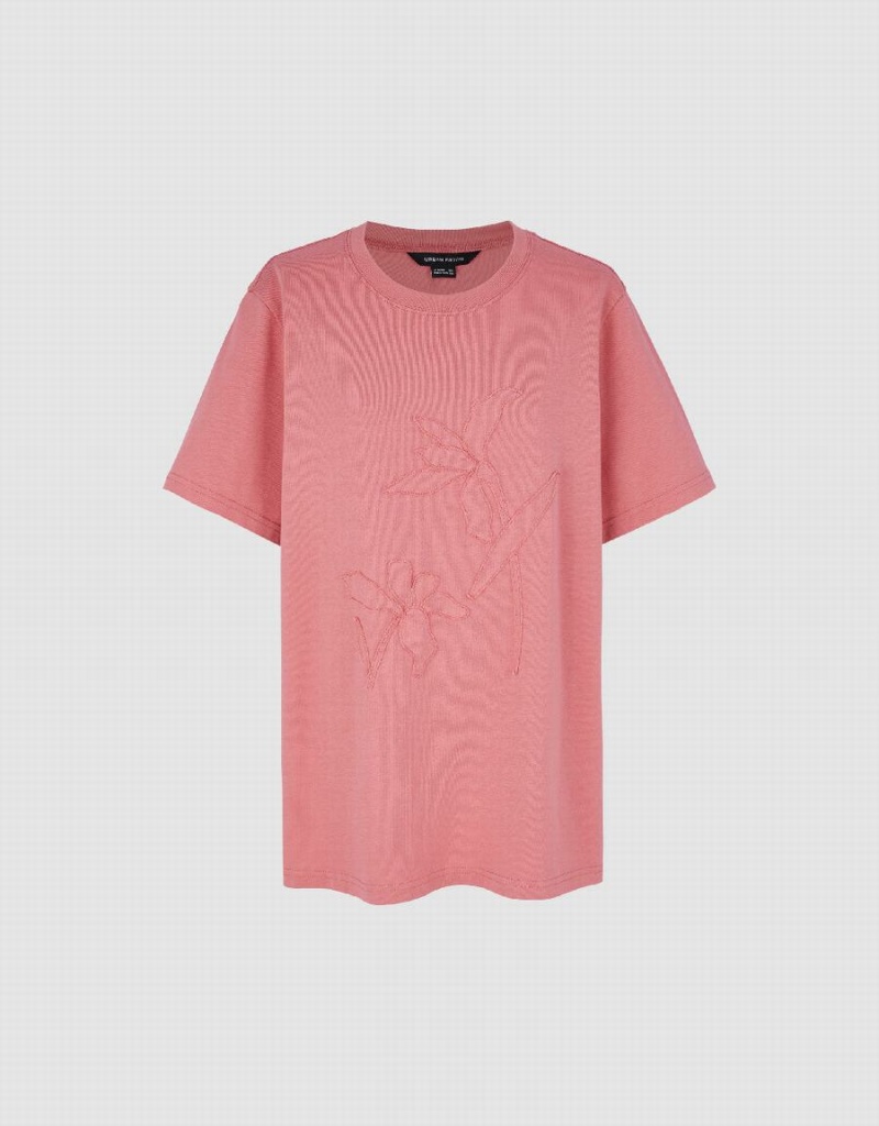 Women's Urban Revivo Crew Neck Straight T Shirts Pink | FAE3471HO