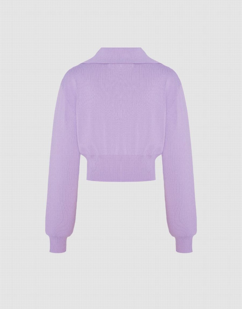 Women's Urban Revivo Cropped Knit Cardigan Purple | SHY7082SK