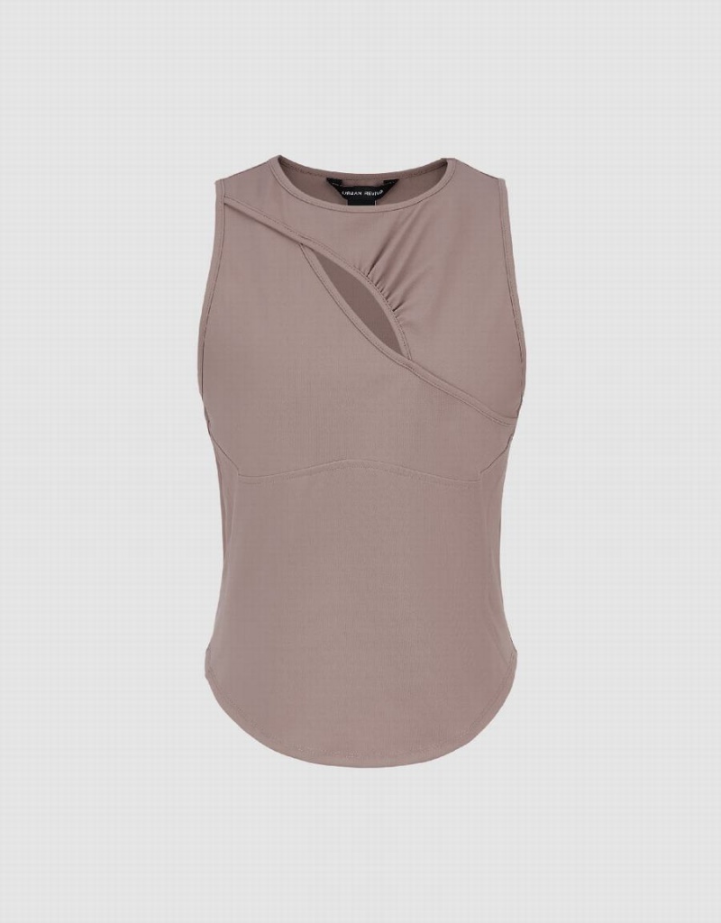 Women's Urban Revivo Cut-Out Tank Top Brown | HAZ1746BZ