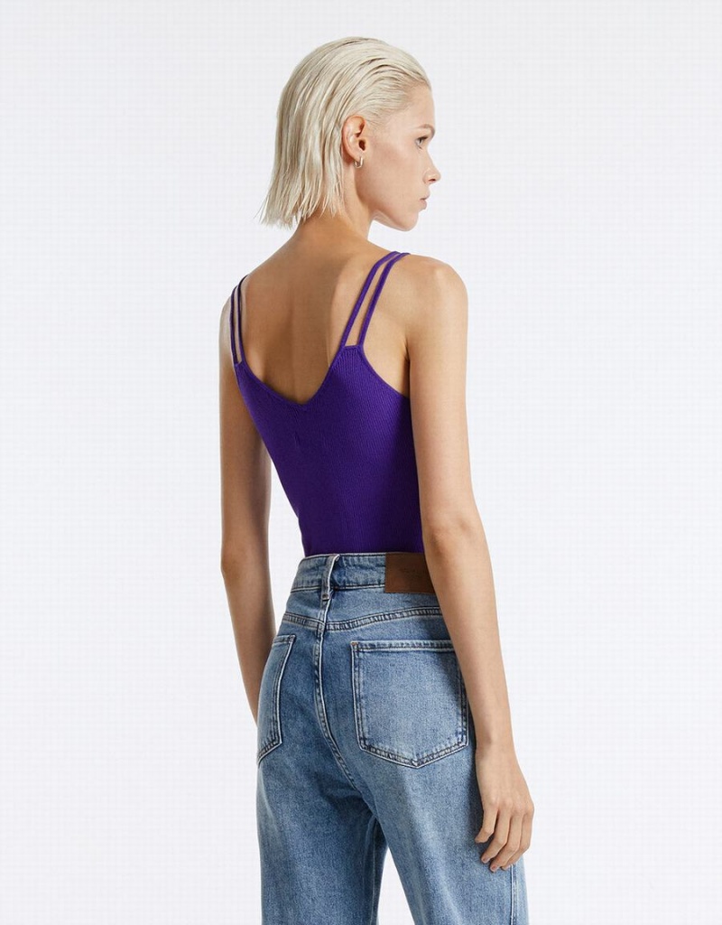 Women's Urban Revivo Cut Out Knitted Camisole Tank Top Purple | AIK5287GG