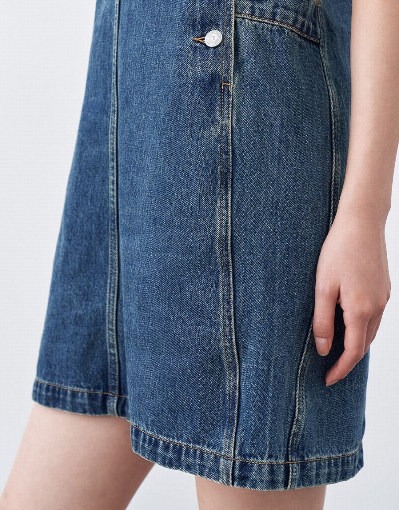 Women's Urban Revivo Denim Pinafore Dress Blue | ZKH9111SF