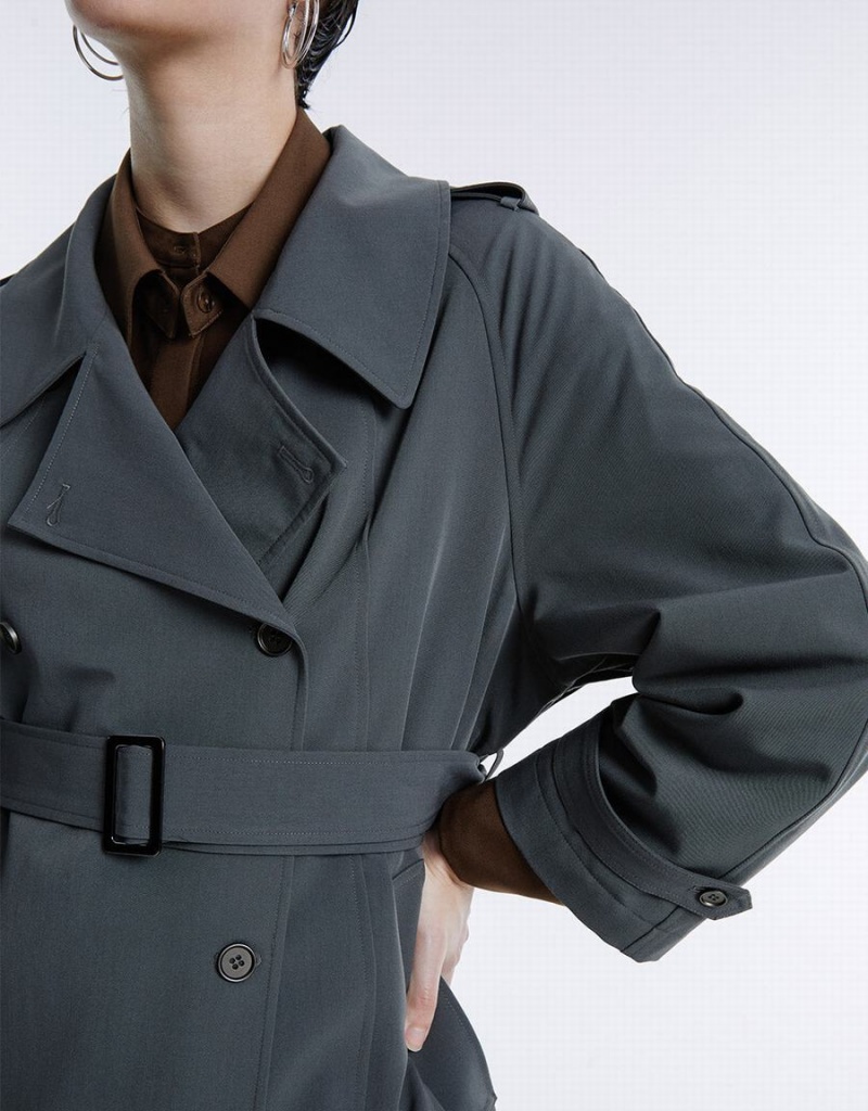 Women's Urban Revivo Double Breasted Belted Trench Trench Coat Light Grey | YGP4132RE