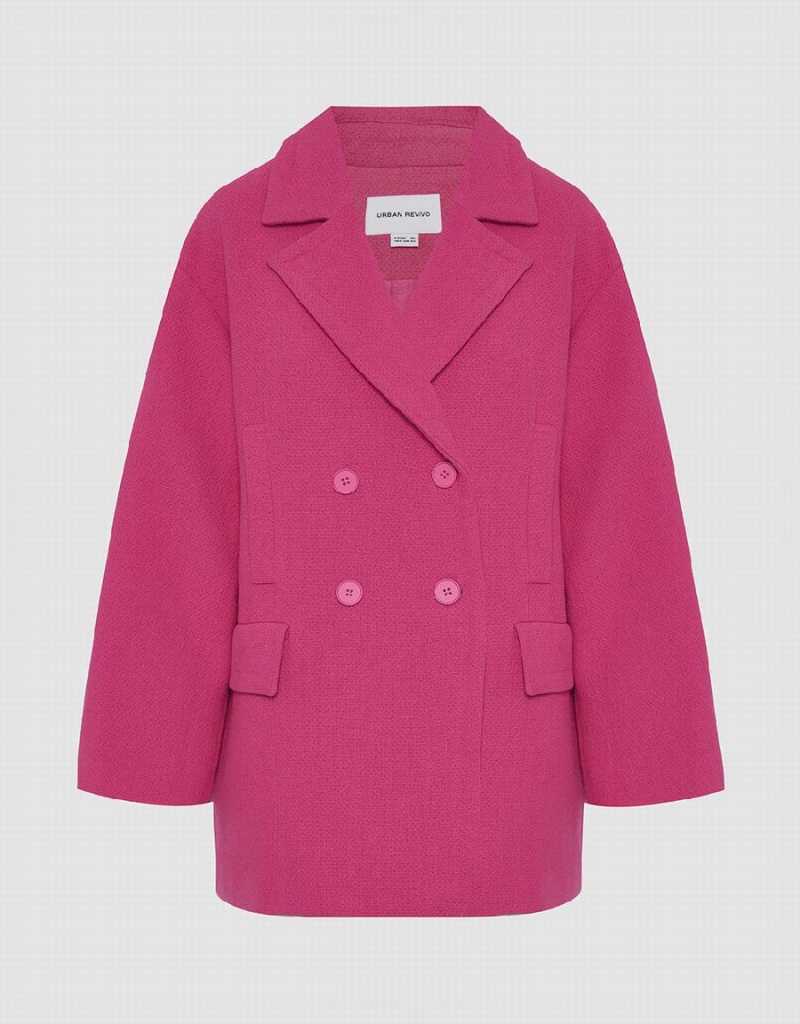 Women's Urban Revivo Double Breasted Long Coats Pink | TKJ9850ZB