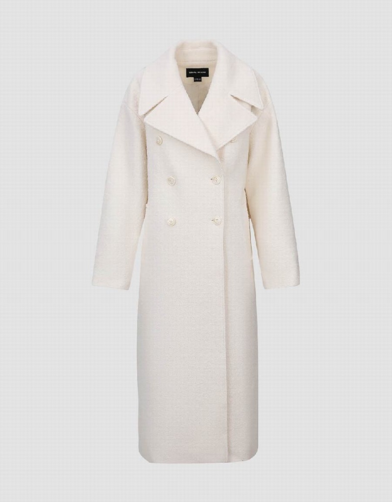 Women's Urban Revivo Double Breasted Straight Long Coats White | CXL4422BB