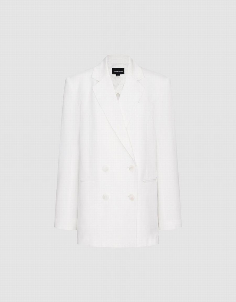 Women's Urban Revivo Double Breasted Tailored Blazers White | CFY1587OZ