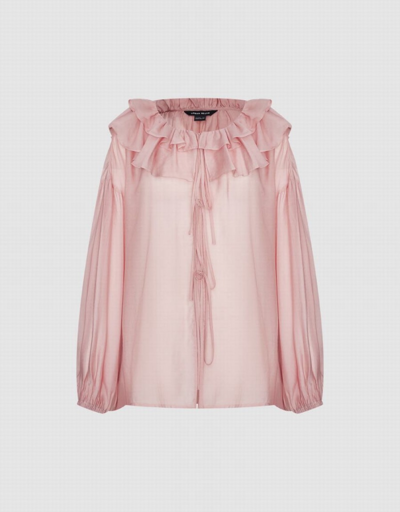 Women's Urban Revivo Drop Should Ruffle Lapel Shirts Pink | FFB9023NW