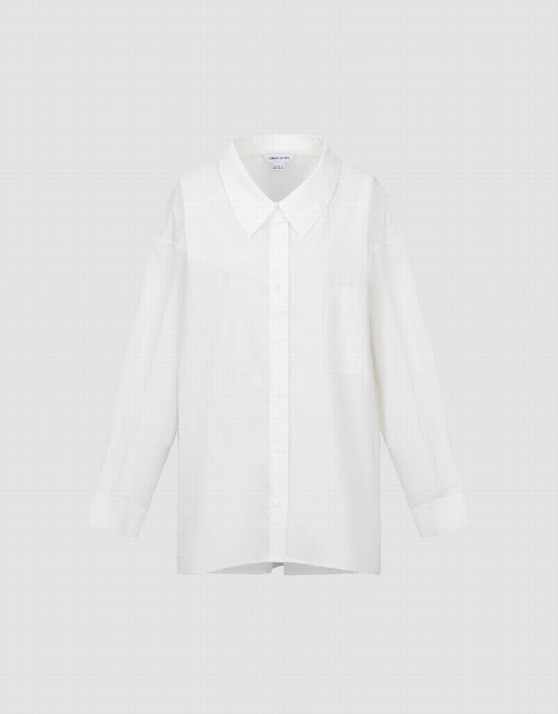 Women's Urban Revivo Drop Shoulder Sleeve Button Up Straight Shirts White | ZFM2614YN