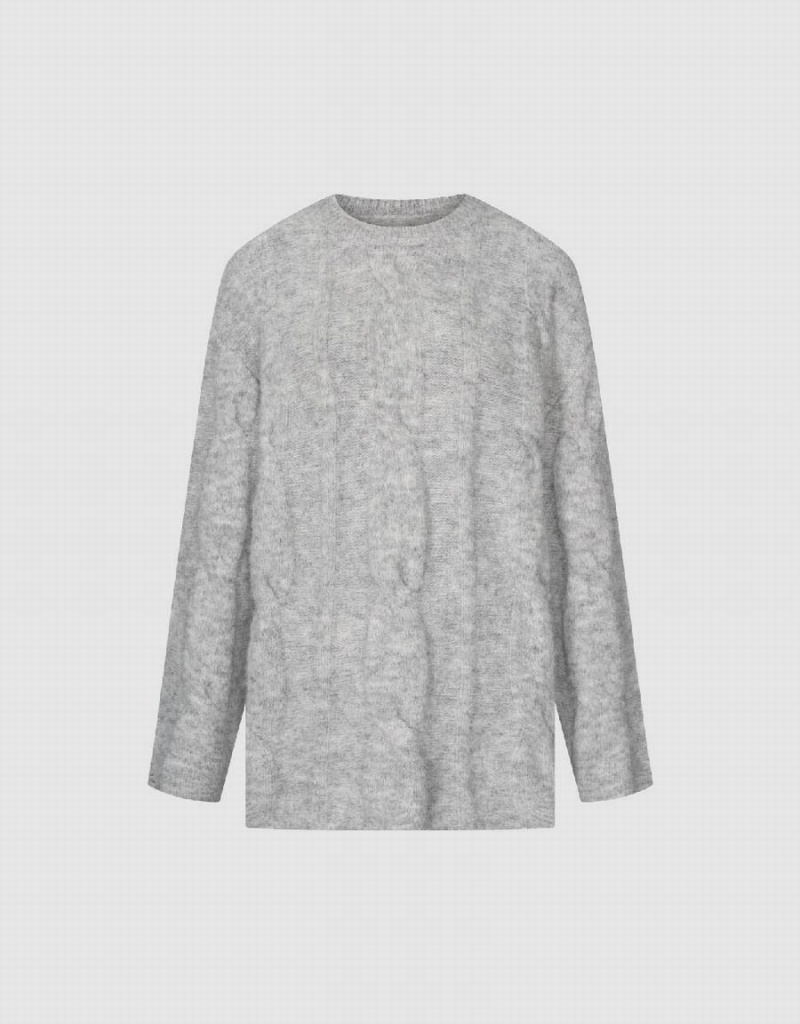 Women's Urban Revivo Drop Shoulder Sleeve Crew Neck Sweaters Grey | TYG4664KG