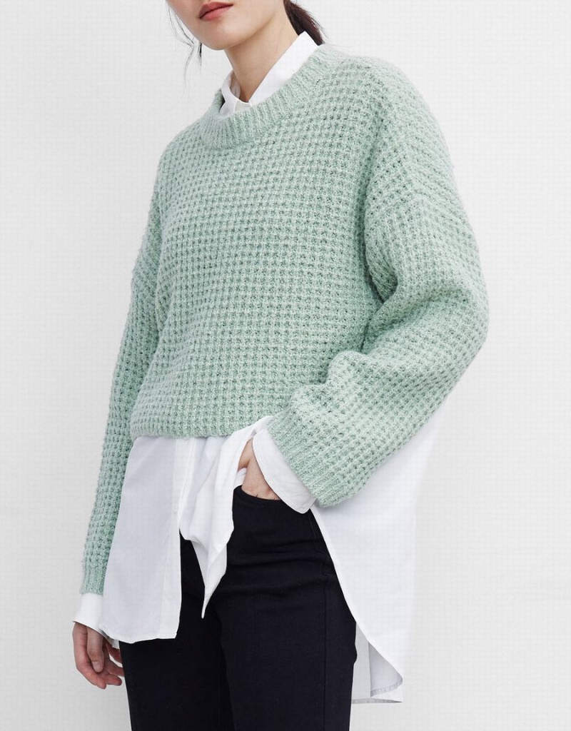 Women's Urban Revivo Drop Shoulder Cropped Sweaters Green | DQB8879GD