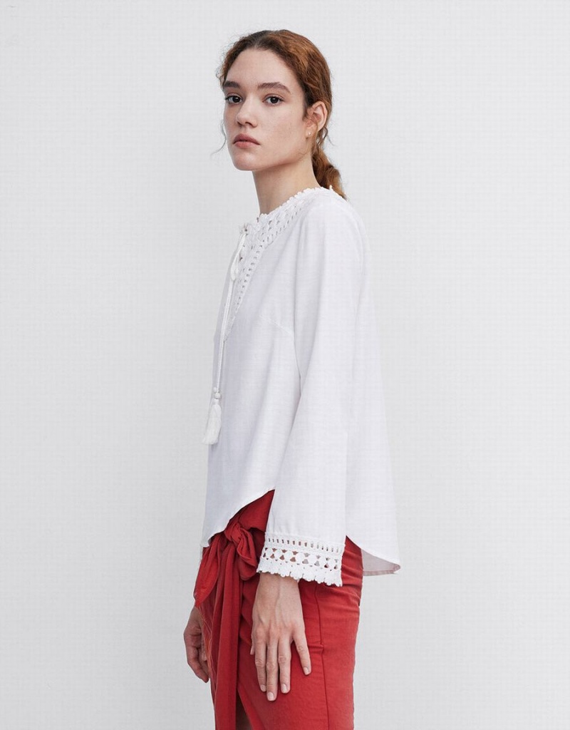 Women's Urban Revivo Embroidered Blouse White | HJN2686PY