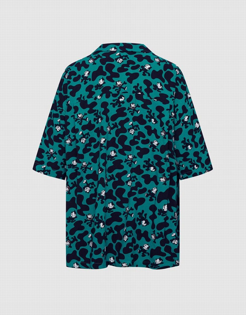 Women's Urban Revivo Felix The Cat Allover Print Shirts Green | GIW4936PM