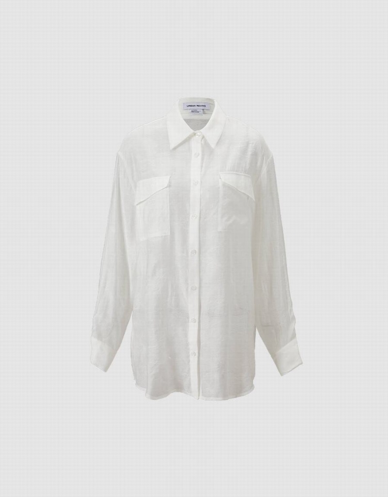 Women's Urban Revivo Flap Pocket Shirts White | ECA9252AF