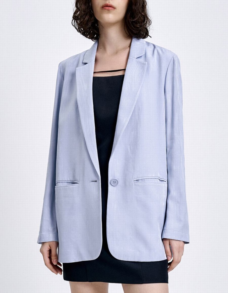 Women's Urban Revivo Floral Jacquard Single Breasted Blazers Blue | WCQ5887DZ