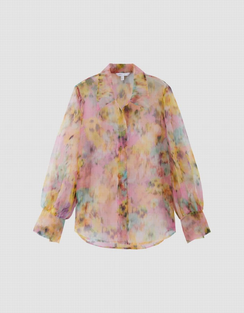 Women's Urban Revivo Flowers Printed Sheer Overhead Blouse Multicolor | WYP455DH