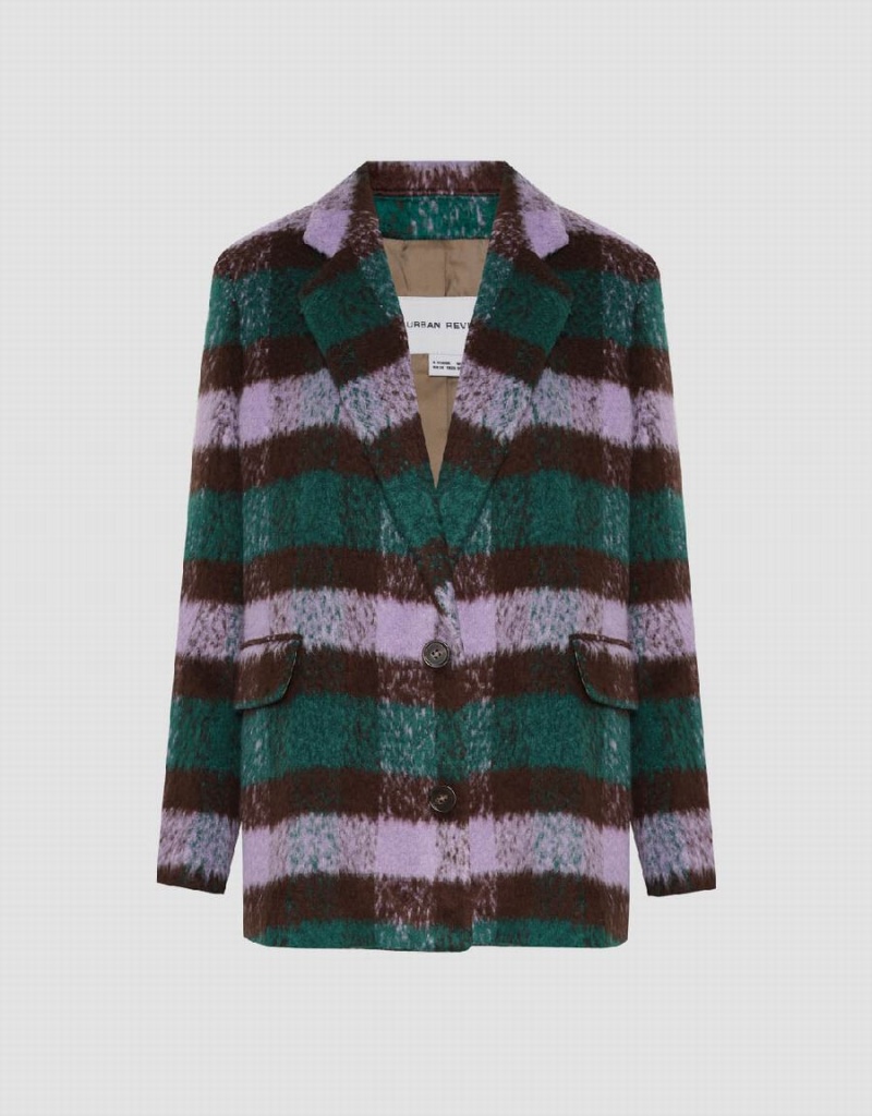 Women's Urban Revivo Furry Plaid Blazers Purple | LEE698QF