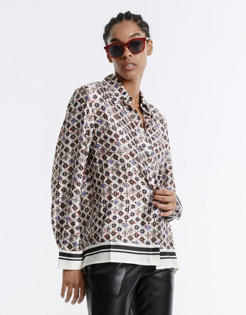 Women's Urban Revivo Geometric Button Up Shirts Grey | ATP185ZD