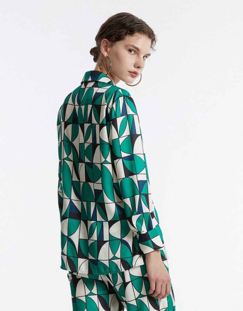 Women's Urban Revivo Geometric Print Shirts Green | NTO4054XV