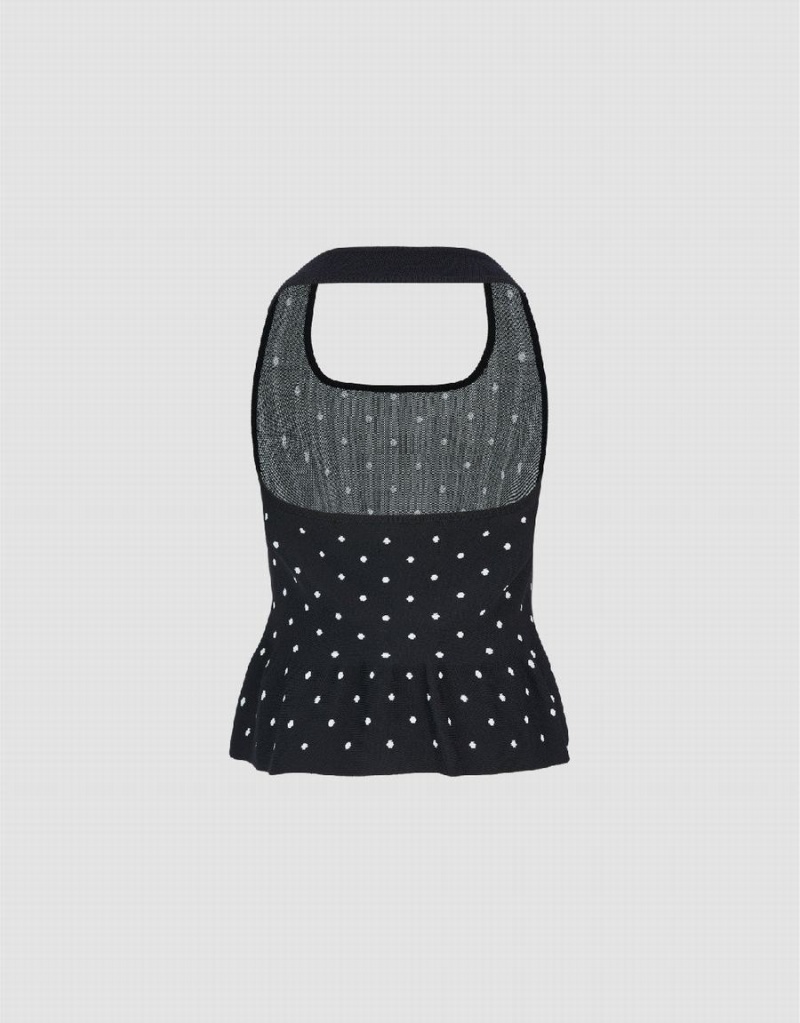 Women's Urban Revivo Halter Neck Polka Dot Knitted Top Cardigan Black | OWE876JT