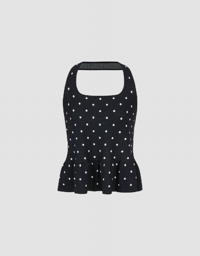 Women's Urban Revivo Halter Neck Polka Dot Knitted Top Cardigan Black | OWE876JT