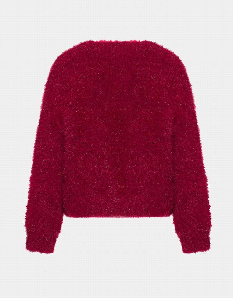 Women's Urban Revivo Heart Button Fluffy Cardigan Red | PIF535MA