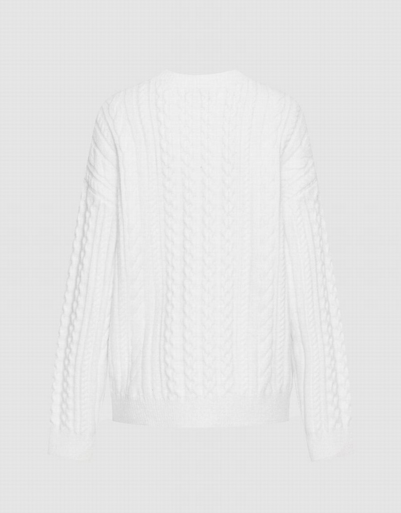 Women's Urban Revivo Heart Cable Knit Sweaters White | QOM995GU