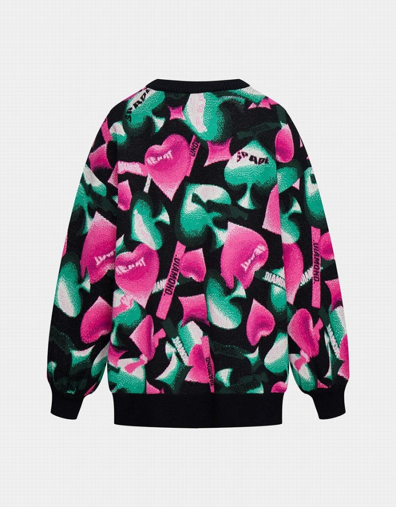 Women's Urban Revivo Heart Pattern Oversized Sweaters Pink Green Black | BQF2438UR