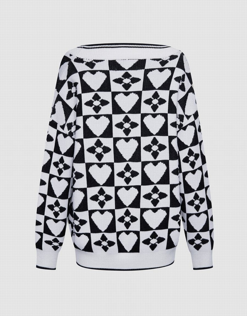 Women's Urban Revivo Heart & Checkered Pattern Sweaters Grey | XQG7281DO