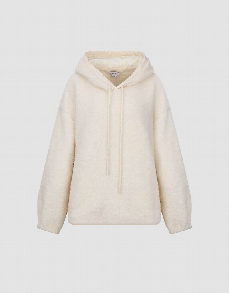 Women's Urban Revivo Hooded Furry Knitted Jackets White | QUH7791MN