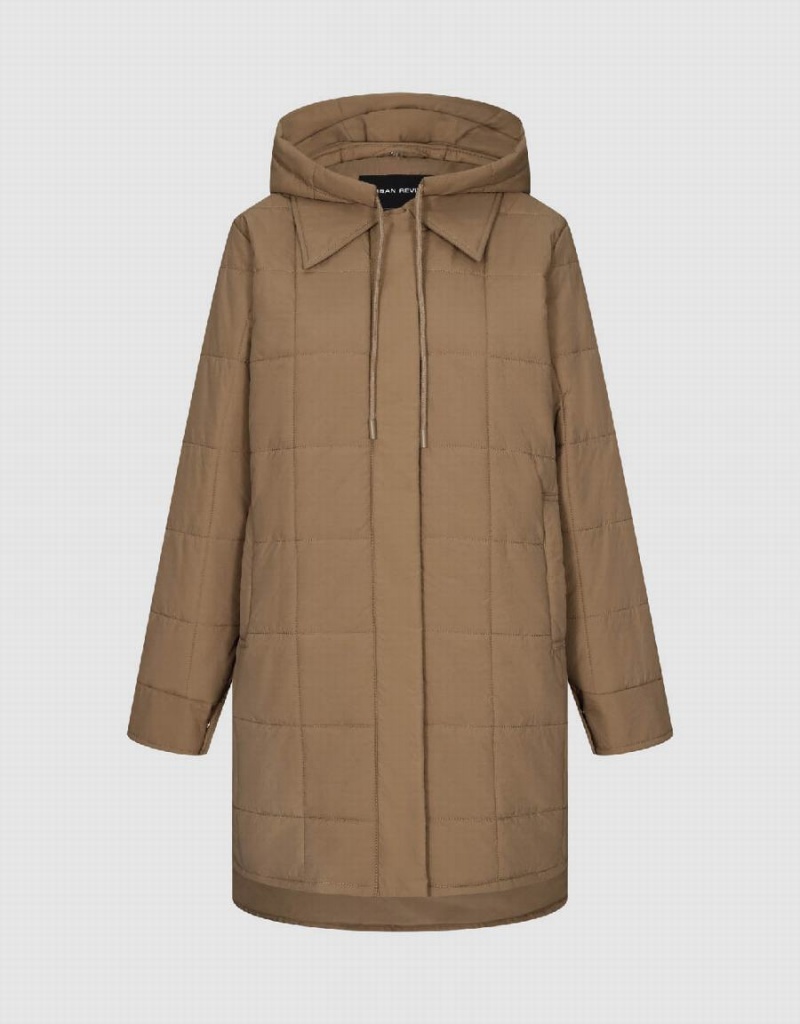 Women's Urban Revivo Hooded Straight Padded Coats Dark Khaki | XBB2197HD