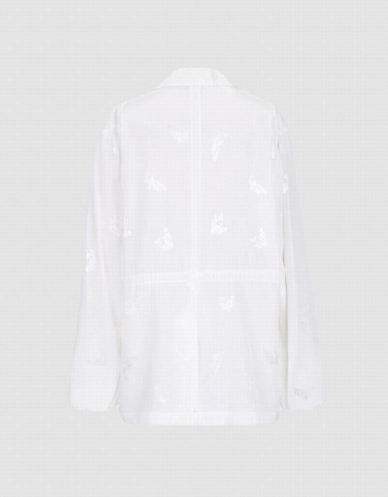 Women's Urban Revivo Horse Jacquard Single Breasted Blazers White | XWA1495LV