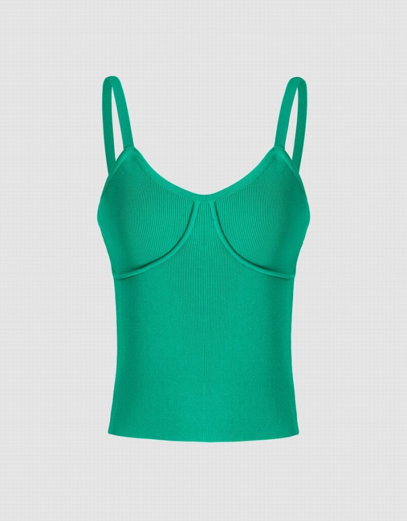 Women\'s Urban Revivo Knitted Cami Top Tank Top Green | PPQ8428WE