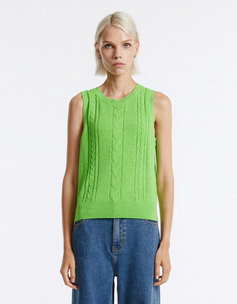 Women's Urban Revivo Knitted Tank Top Green | NLS5156VB