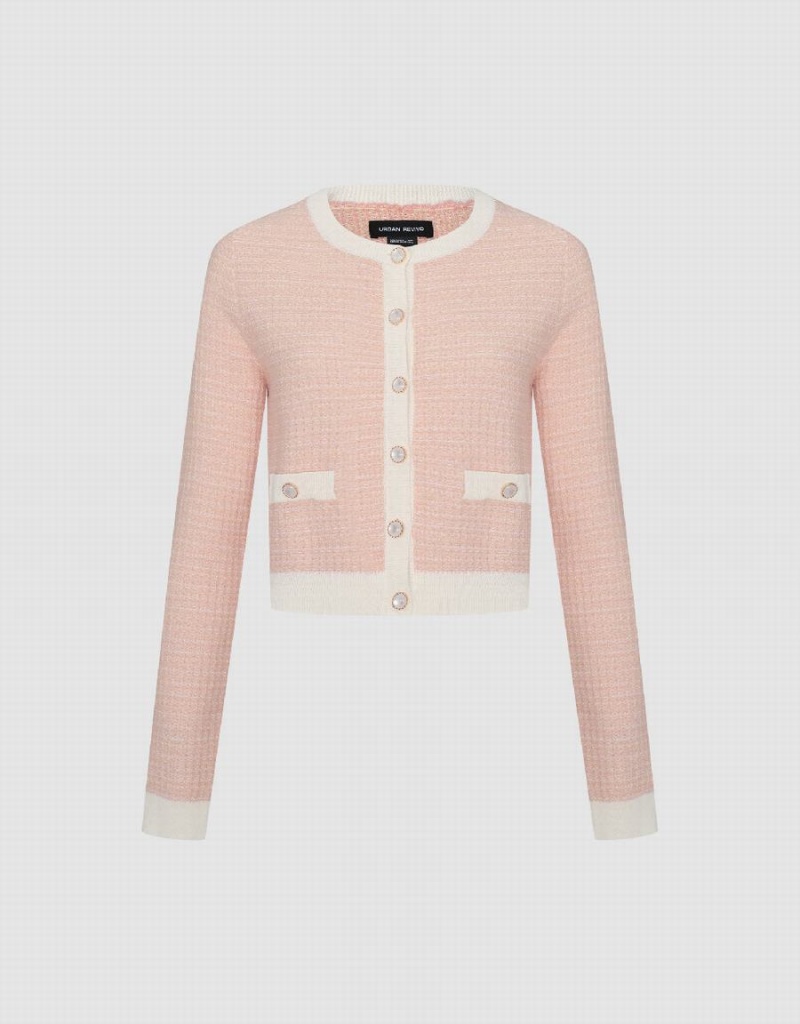 Women's Urban Revivo Knitted With Faux Pearl Buttons Cardigan Pink | KON7723HP