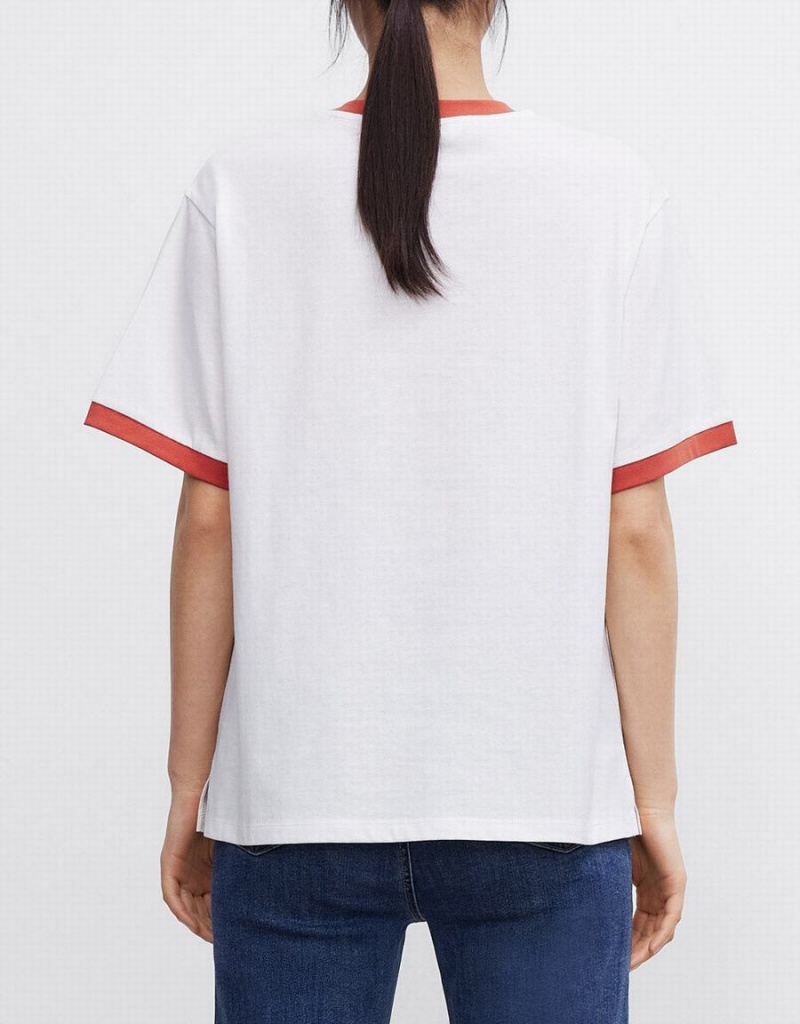 Women's Urban Revivo Letter Print T Shirts White | BES5753PJ