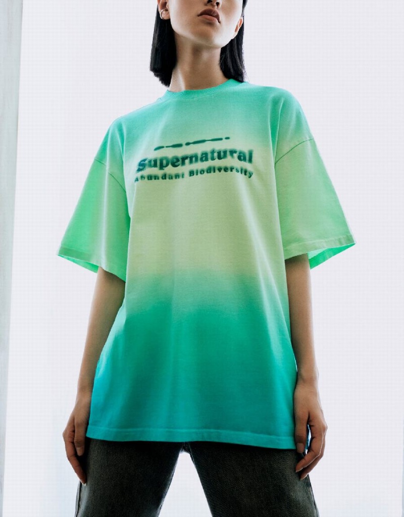 Women's Urban Revivo Letter Printed Gradient T Shirts Green | AIP6354TR