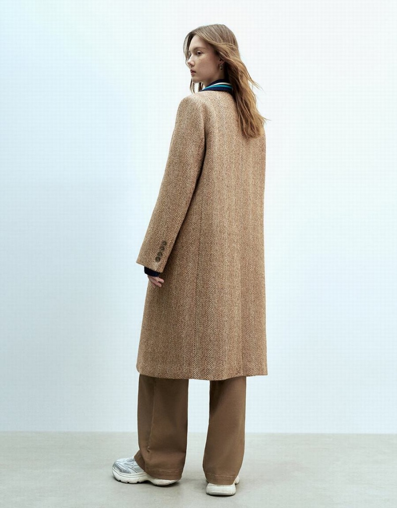 Women's Urban Revivo Longline Woolen Coats Brown | VBB6117SP