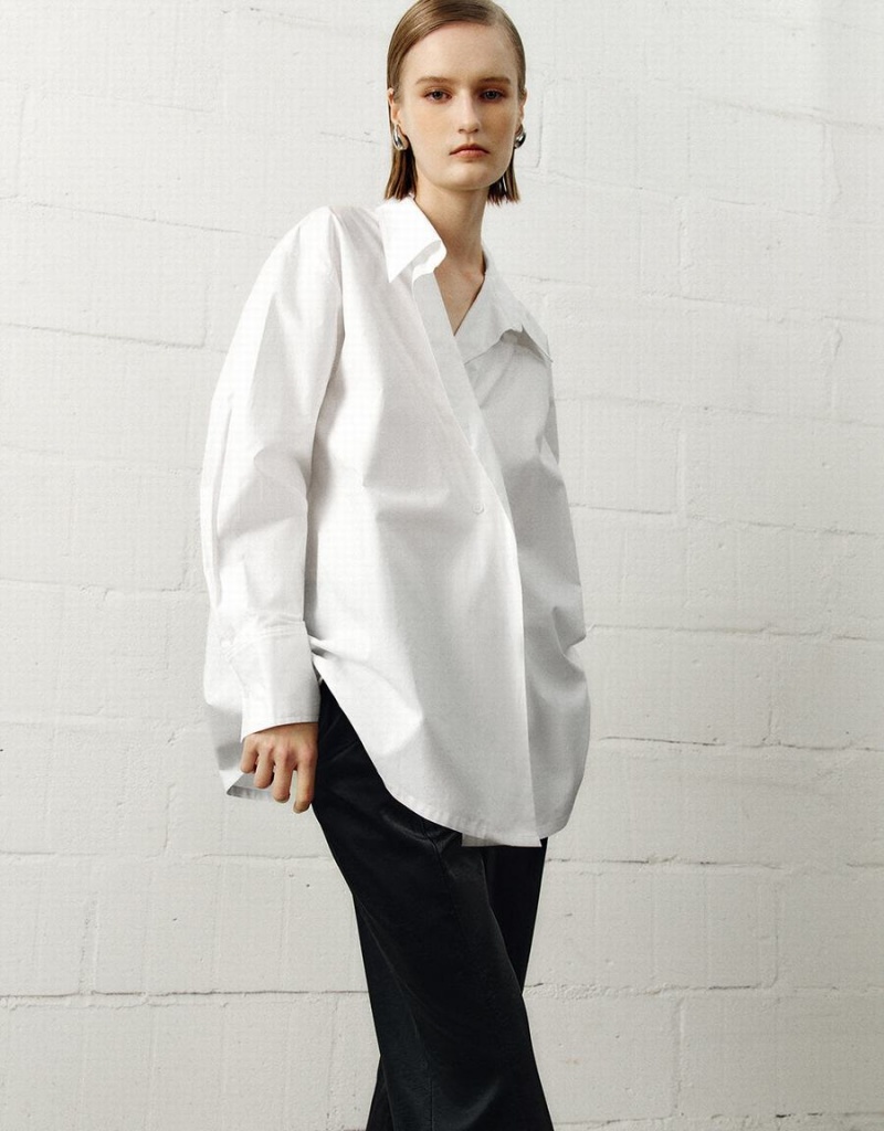 Women's Urban Revivo Loose Sraight Shirts White | HGN10035UX