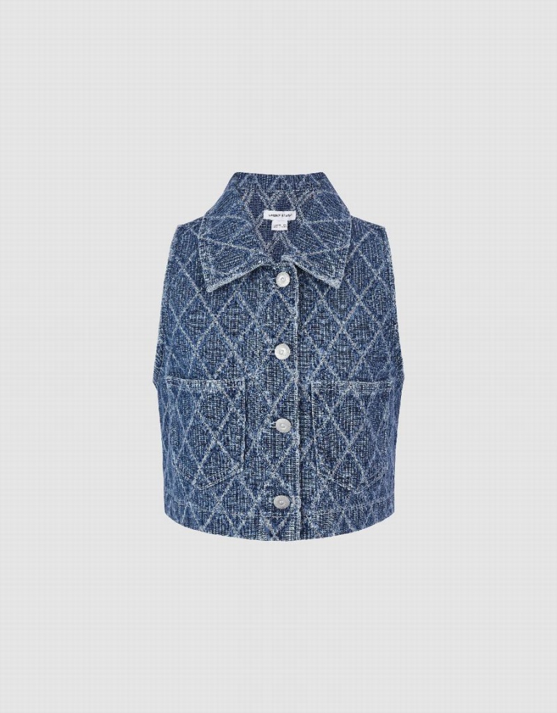 Women's Urban Revivo Lozenge Denim Shirts Blue | POG6653SO