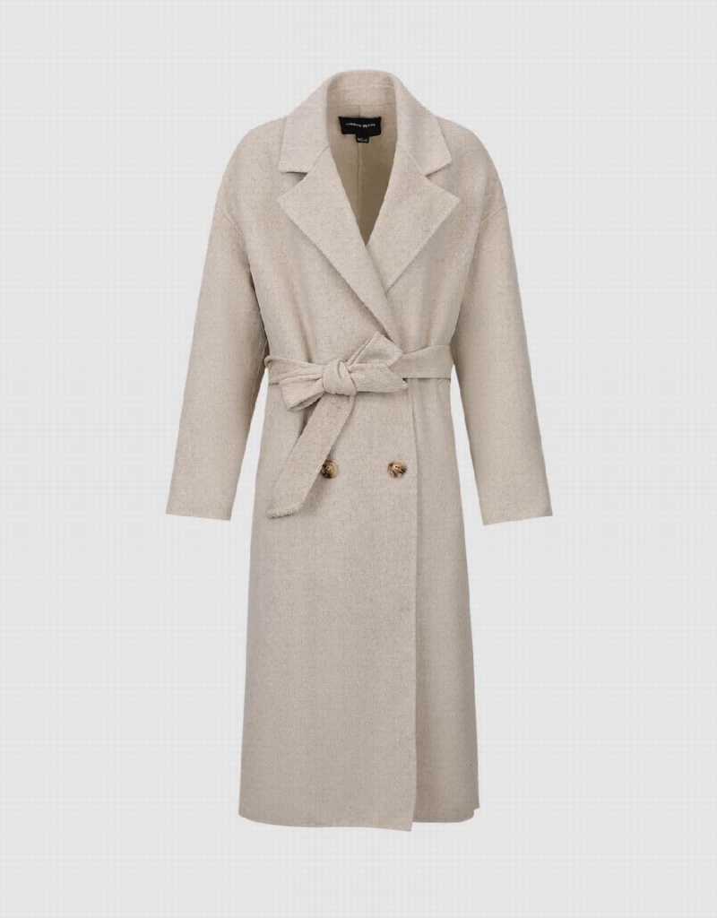 Women's Urban Revivo Notch Lapel Straight Longline Coats Khaki | VRA7285DN