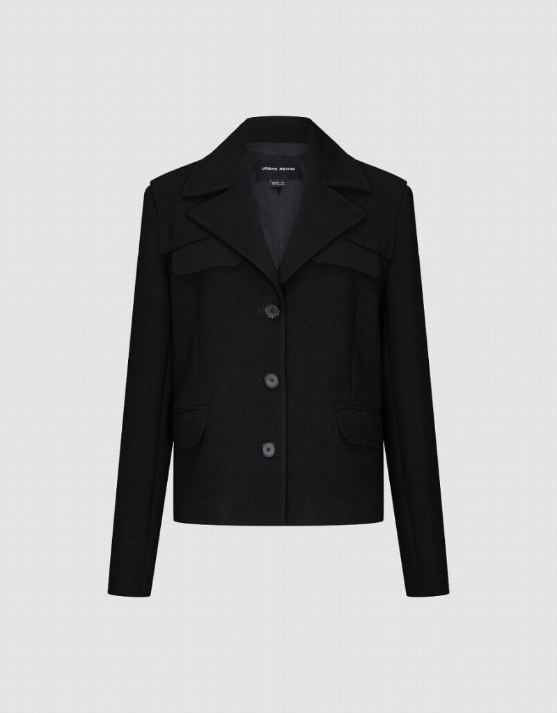 Women's Urban Revivo Notch Lapel Straight Blazers Black | SKZ267DY