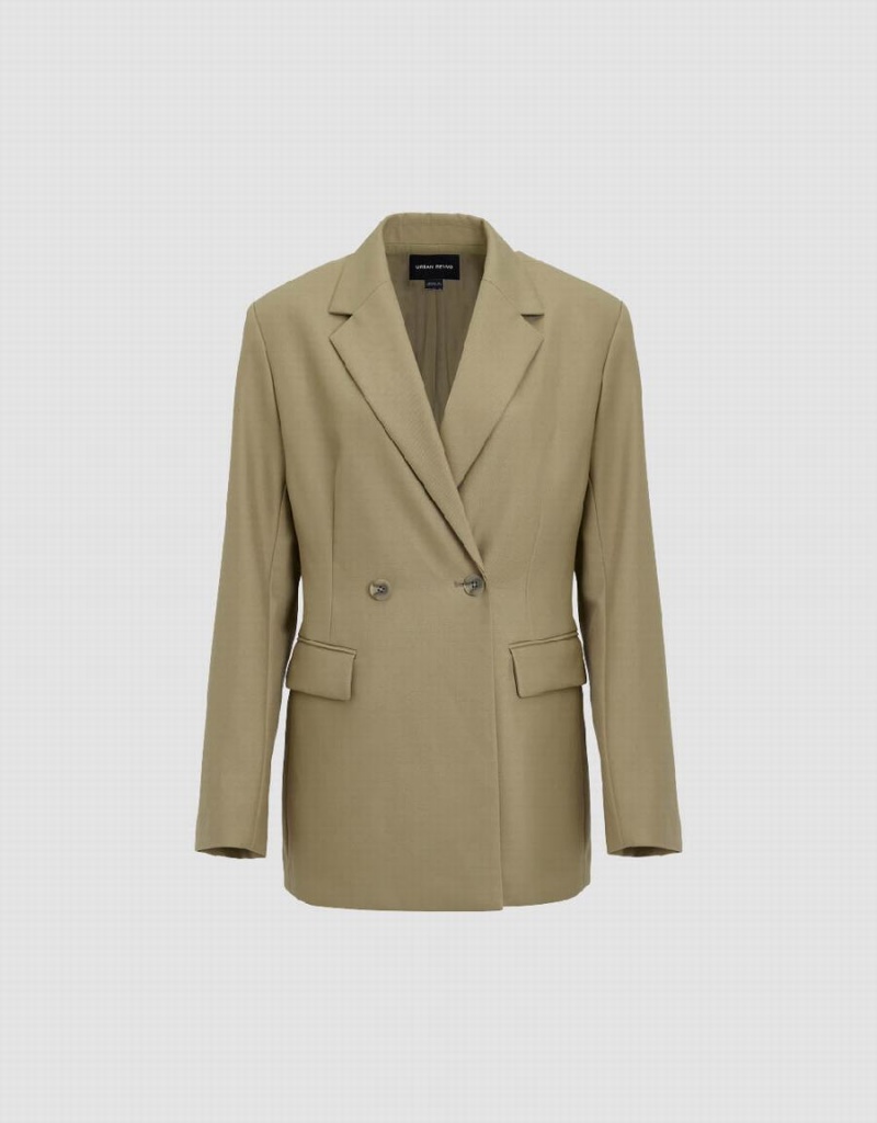 Women's Urban Revivo Notch Lapel Tailored Blazers Dark Khaki | VGG9295TN