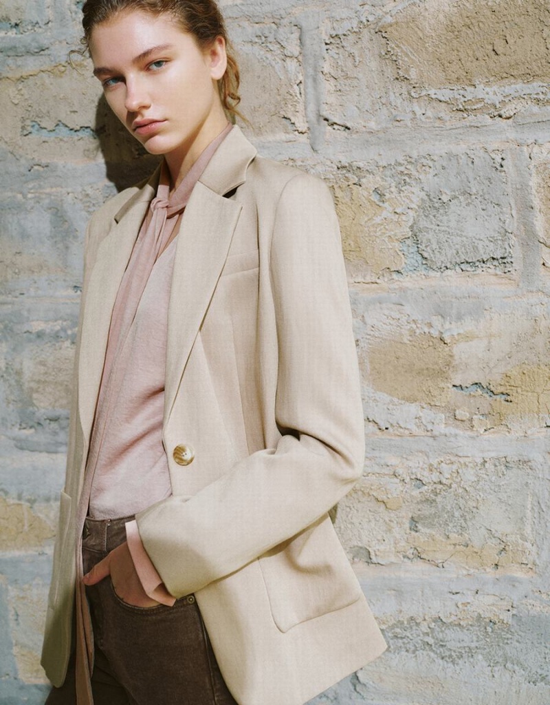 Women's Urban Revivo Notch Lapel Tailored Blazers Khaki | VLO9956XV