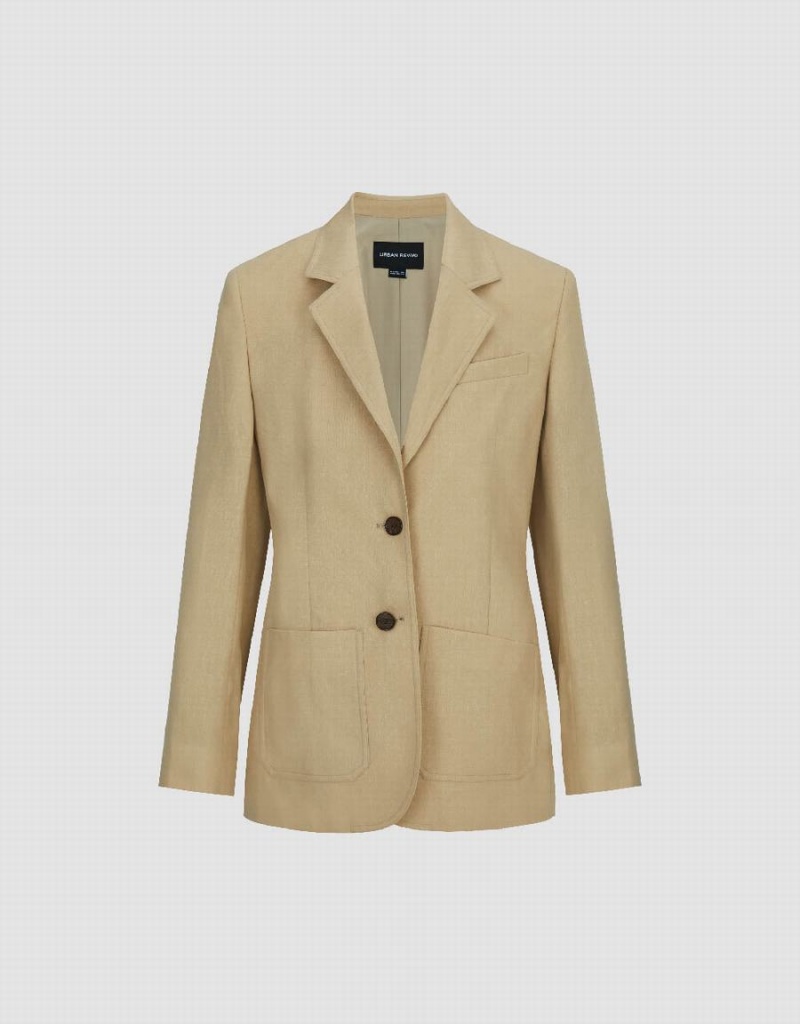 Women's Urban Revivo Notch Lapel Tailored Blazers Khaki | PIN7161TT