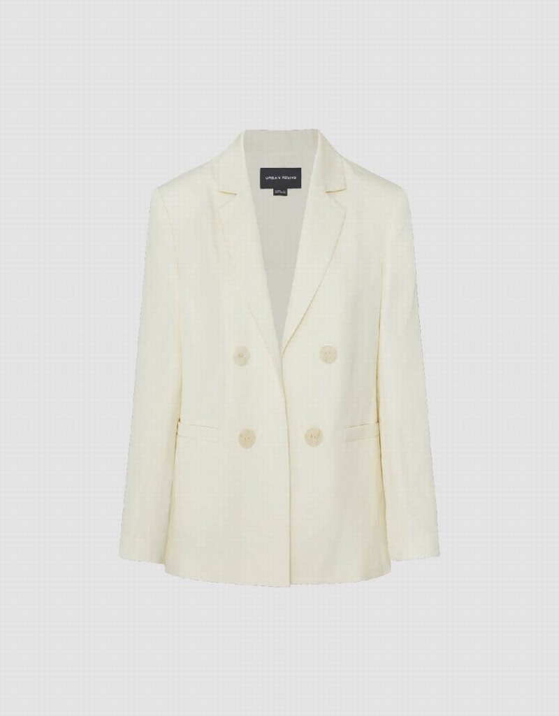 Women's Urban Revivo Notch Lapel Tailored Blazers White | RJT1048ZB