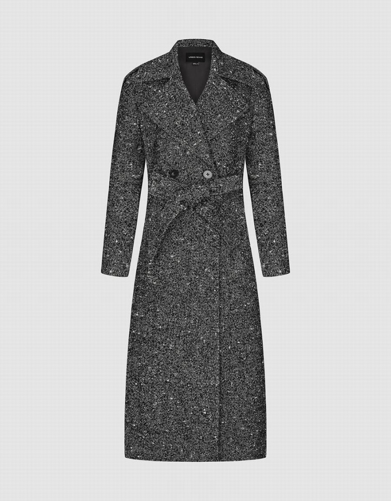 Women's Urban Revivo Notch Lapel With Belt Coats Grey | XKZ6764LM