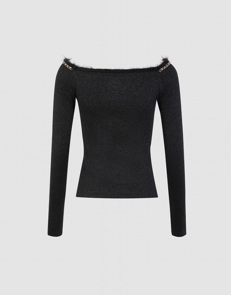 Women's Urban Revivo Off-Shoulder Knit Cardigan Black | ZQJ5289IB